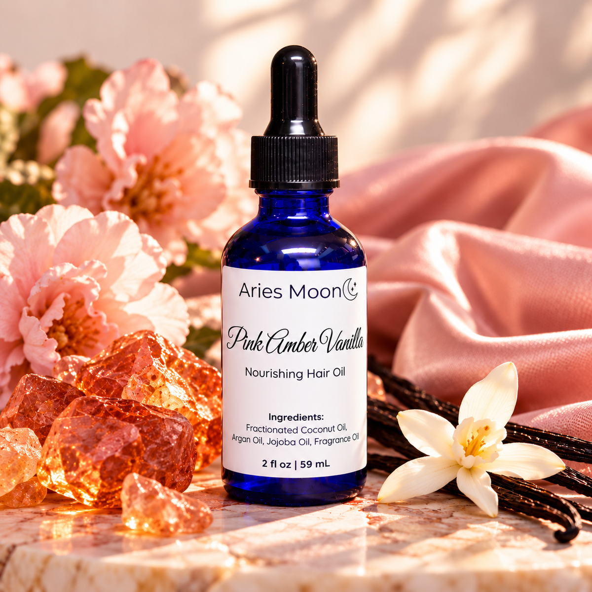 Pink Amber Vanilla Hair Oil | Soft, Shiny Hair & Warm Vanilla