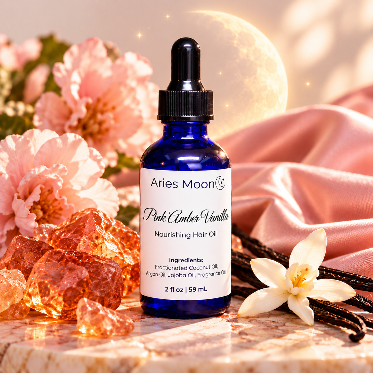 Pink Amber Vanilla Hair Oil | Soft, Shiny Hair & Warm Vanilla
